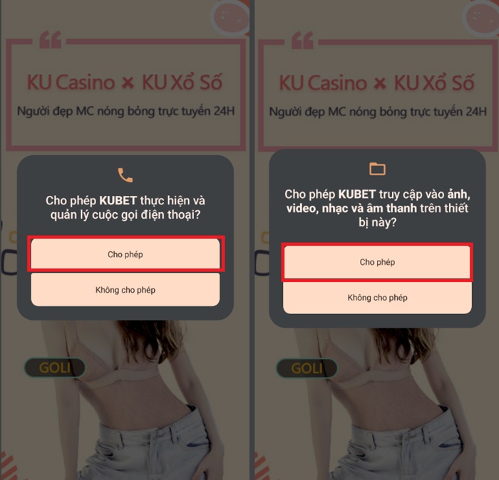 Chấp nhận cài đặt khi tải App KU11 net